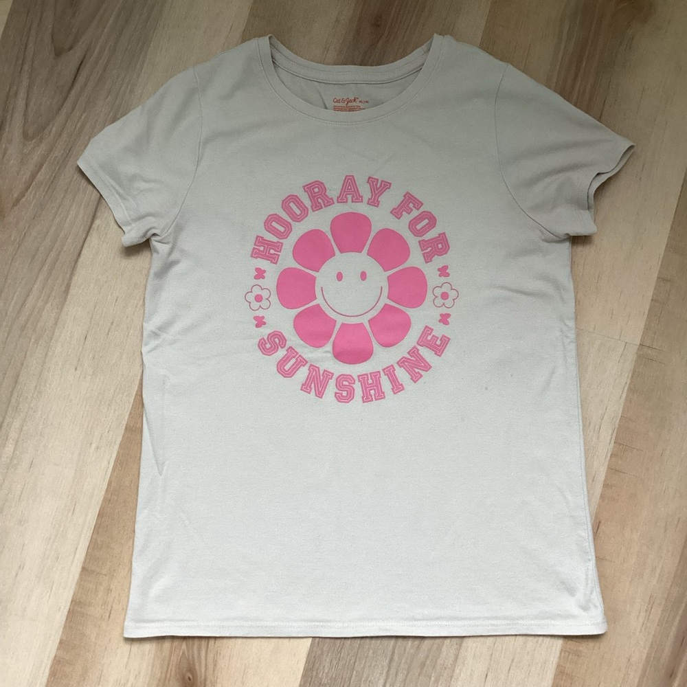 BOGO 🥳 Cat & Jack Beige Short Sleeve Sunshine Graphic T-shirt | girls XL 14/16